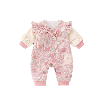 满月女宝宝双层无骨连体衣