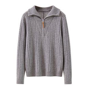 春竹加厚秋冬新款羊毛羊绒高领半襟拉链绞花休闲洋气保暖女羊毛衫