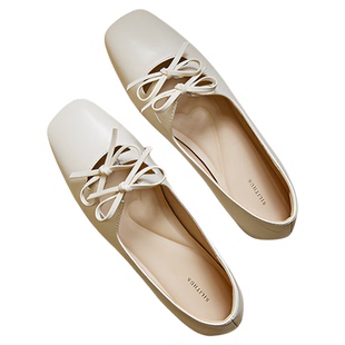 【王小毒】甜心珍妮●2025春季新款双蝴蝶结浅口单鞋女粗跟方头