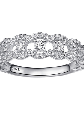 蕾丝花边女王满钻排钻戒指女纯银