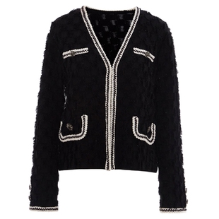 COCOON商场同款经典撞色立体编织V领针织开衫春款