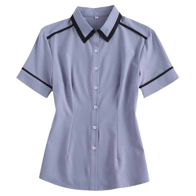 撞色衬衫短袖修身韩版套装两件套工作服女士时尚气质白领经理制服