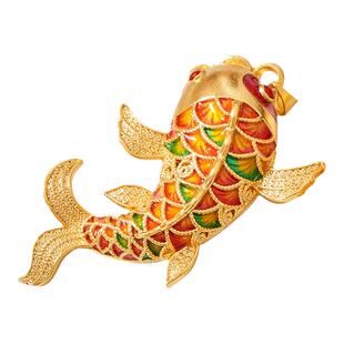 古法沙金锦鲤金鱼年年有余鱼吊坠毛衣链子diy大坠子项链配件配饰