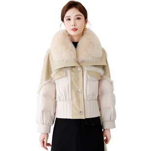 兔毛皮毛一体真皮草大衣女2026新冬加厚保暖狐狸毛领鹅绒羽绒外套