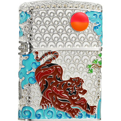 ZIPPO打火机正品纯银珐琅生肖虎官方正版新年送男士生日礼物高端