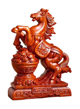 花梨木雕马上发财摆件高端大气