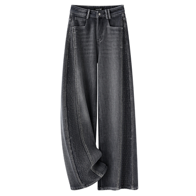 聚品衣成阔腿裤长裤烫钻拼接高腰