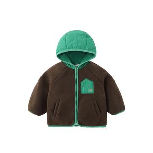 齐齐熊宝宝羊羔绒外套男童秋冬2025新款儿童连帽加厚加绒保暖上衣