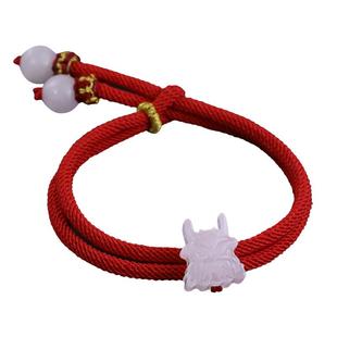 和合玉器和田玉羊脂白玉本命年龙年龙头龙行天下小红绳手链手串