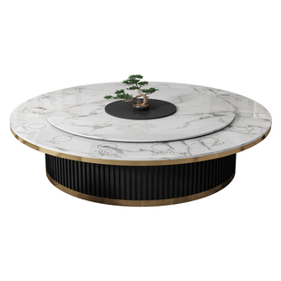 酒店电动餐桌转盘岩板大圆桌饭店包厢轻奢15人20人宴会桌火锅桌