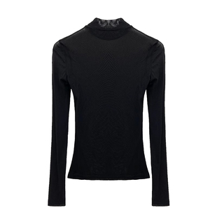 黑色网丝打底衫女士2024新款高级感修身半高领配包臀裙的网纱上衣