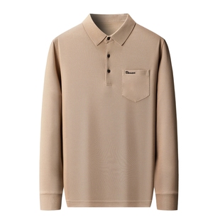 啄木鸟真口袋100%纯棉长袖t恤男士本命年POLO衫中年大红色爸爸装T