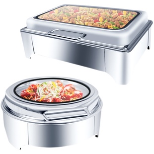 豪华不锈钢液压自助餐保温炉商用可视翻盖布菲炉电加热餐具早餐炉