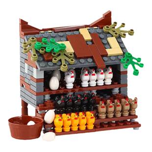 中国积木MOC农场系列牛棚鸡窝玉米地胡萝卜花圃创意拼装积木玩具