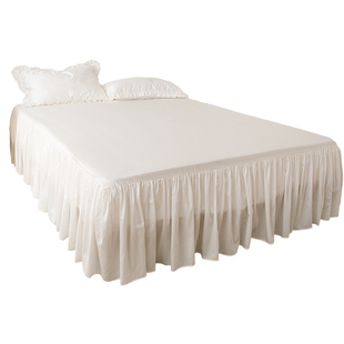 蜗牛塔 不跑位床裙单件新款纯棉贡缎白色床罩床裙款床笠罩带裙边