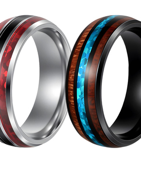 指环新款钛钢手饰品镶嵌相思木ring不锈钢钛钢手饰太钢大号13号