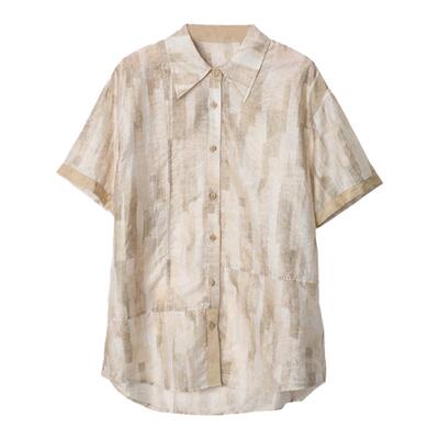 西町村屋文艺印花短袖衬衣女夏季新款休闲气质宽松衬衫XH9B10010