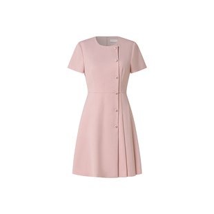 OBEG欧碧倩淡粉色法式复古连衣裙26春温柔富家千金感短裙50521505