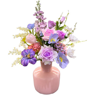 仿真手感保湿玫瑰绣球花束陶瓷花瓶电视柜餐桌花艺摆件桌面花假花