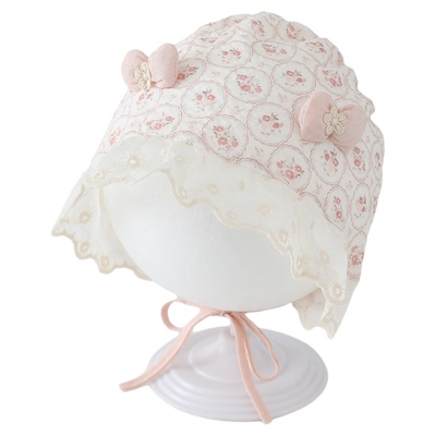 婴儿小月龄帽子春秋薄款遮阳宫廷帽女宝宝小月龄可爱花朵夏季胎帽