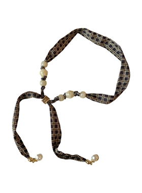 韩系时髦波点串珠丝巾项链