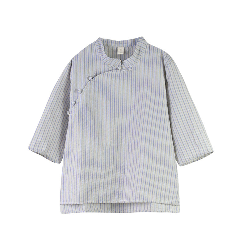 中国风斜襟条纹衣服女中童上衣