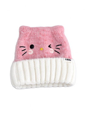 秋冬加绒猫咪护耳毛线帽显脸小