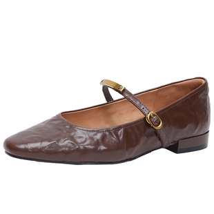 百田森玛丽珍小皮鞋超软羊皮女鞋新款法式绝美单鞋低跟豹纹鞋