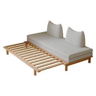 司朴一体两用可伸缩抽拉折叠沙发床原木风客厅可拆洗棉麻布艺沙发