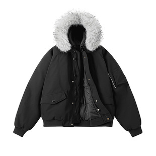 STA潮牌冬季绒毛领棉衣男士加厚保暖宽松潮流休闲棉服百搭外套