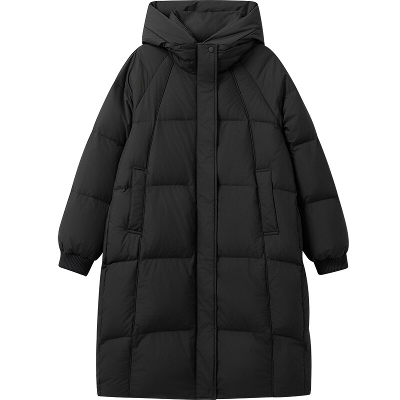 播冬季连帽领绗缝羽绒服女中长款柔软蓬松宽松外套DDR4RD5154