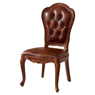 美式餐椅实木轻奢餐桌座椅真皮软包欧式复古简约椅子法式全实木椅