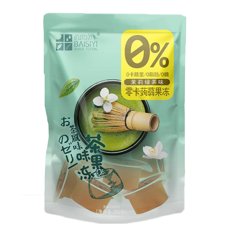 佰思宜0卡果凍160g紅綠茶味蒟蒻魔芋零熱量辦公室下午休閑零食