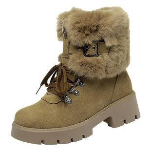 雪地靴女鞋2025新款靴子短靴加绒加厚棉鞋冬季鞋子皮毛一体马丁靴