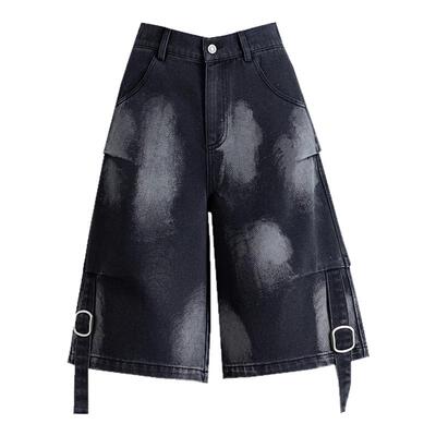 黑色工装牛仔短裤女夏薄款五分裤