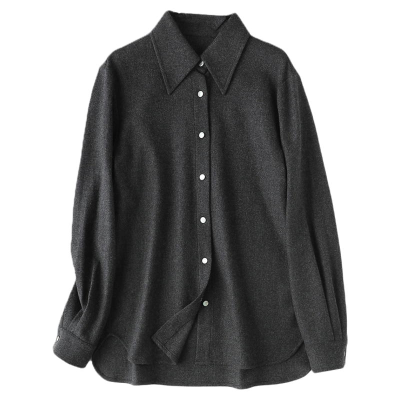 老钱风蚕丝羊绒翻领磨毛衬衫简约ROW风羊毛上衣开衫休闲百搭新款