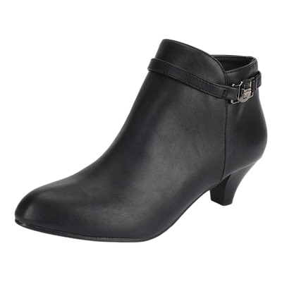 头层牛皮加绒小短靴保暖钻扣黑色