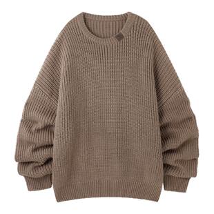 BJHG不计后果复古圆领毛衣男款冬季卫衣简约宽松针织衫情侣毛衣女