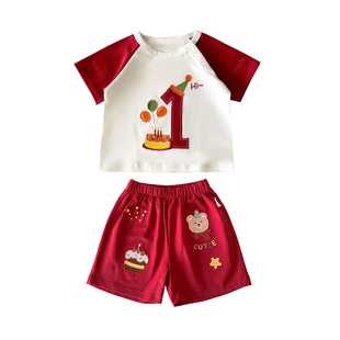 男宝宝周岁服夏季婴幼儿衣服夏装新款小月龄套装分体短袖短裤童装