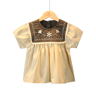 女童上衣夏季2026新款森系女孩好看儿童短袖衬衣女宝宝纯棉娃娃衫