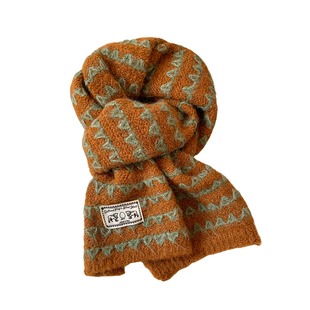 含羊毛南瓜色条纹针织毛线围巾女秋冬韩系氛围感保暖加厚防寒围脖