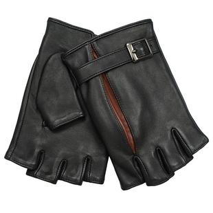 罗欧蒂斯男士秋冬季个性潮流半指开车真皮手套摩托车骑行驾驶薄款