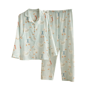 女士双层纱布全棉月子服 哺乳睡衣产后孕期家居服大码套装 秋款