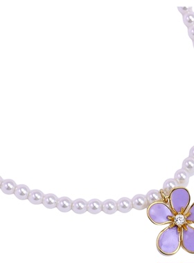 小清新珐琅釉彩紫色花朵珍珠项链
