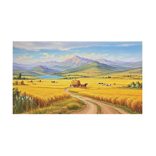 大芬村纯手绘油画丰收麦田客厅沙发装饰画聚宝盆风景走廊过道挂画