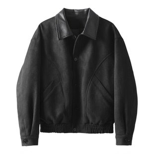 特价  85白鸭绒PU皮翻领男士羽绒服外套冬季麂皮绒短宽款机车夹克