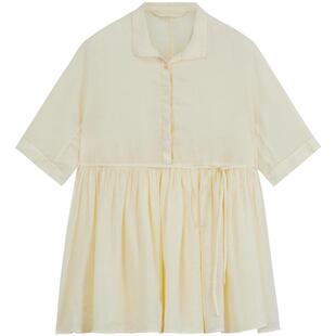 EXCEPTION例外女装春款2022宽松简约密褶套头衬衫短袖上衣设计感