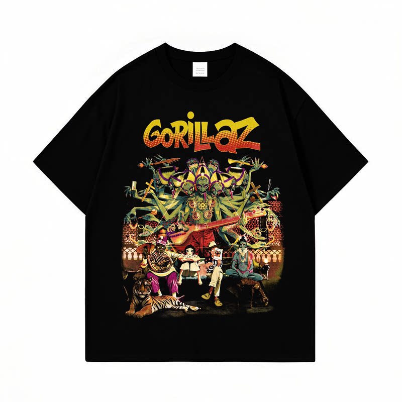 欧美复古潮流摇滚Gorillaz街头霸王乐队印花男女款纯棉T恤短袖夏