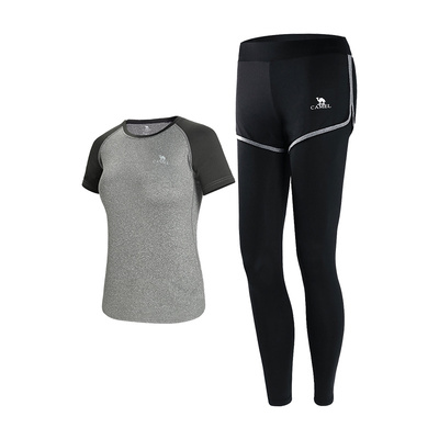 骆驼夏季瑜伽服套装短袖上衣