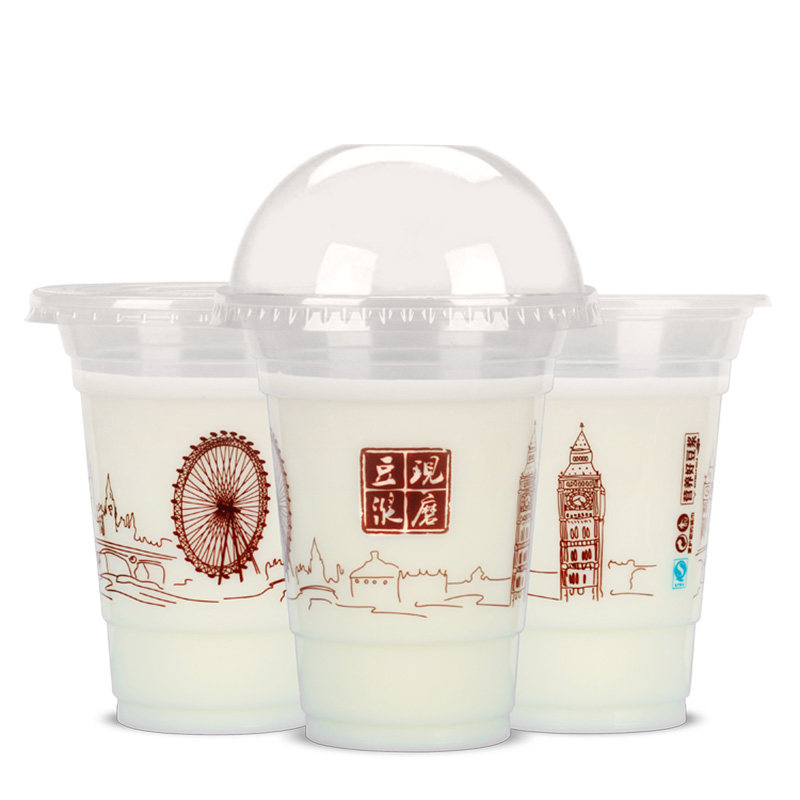现磨豆浆杯子一次性PP塑料杯300加厚95口径360ml定制logo新品包邮
